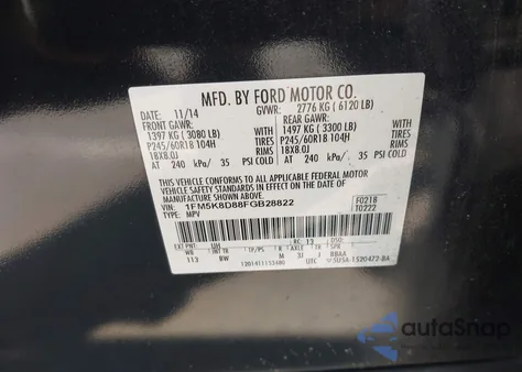 2015 Ford Explorer Xlt z USA, uszkodzony, nr VIN 1FM5K8D88FGB28822